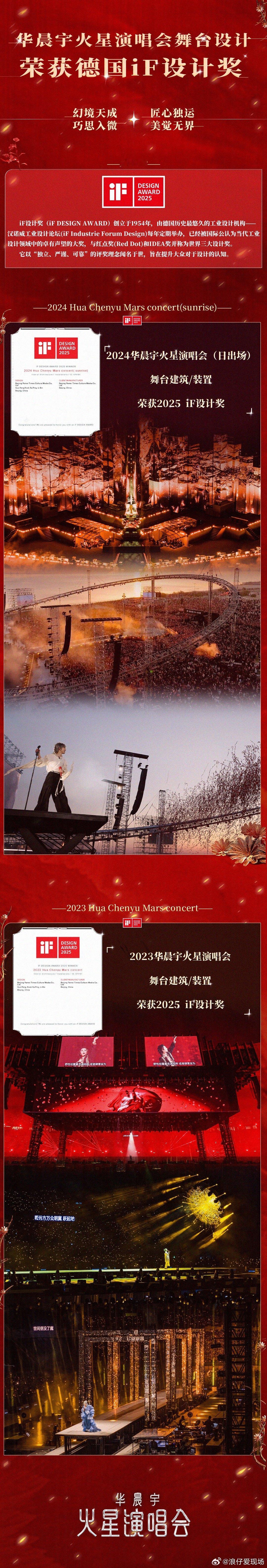 华晨宇演唱会二获德国iF设计奖  妥妥的奖项收割机。继火星演唱会获得缪斯设计奖、