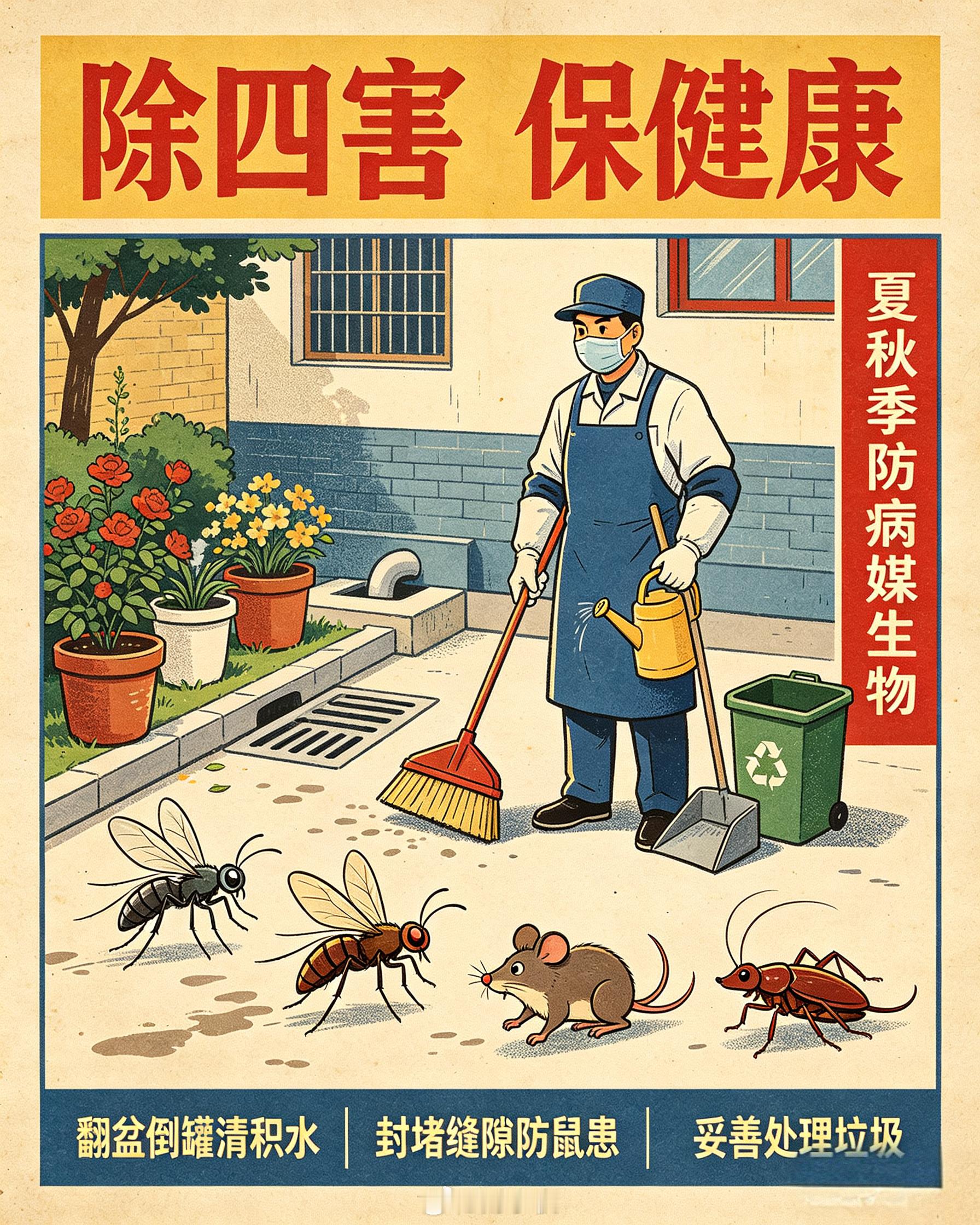 病媒生物疫情风险升高了。这词儿听着挺专业，其实就是我们从小听到大的“除四害。病媒