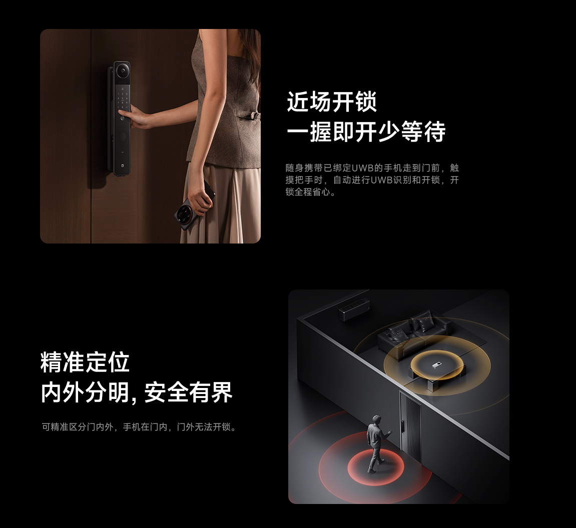 小米智能门锁5Max内外双摄这款门锁在门外面搭载了一颗192°的鱼眼2K摄像头，