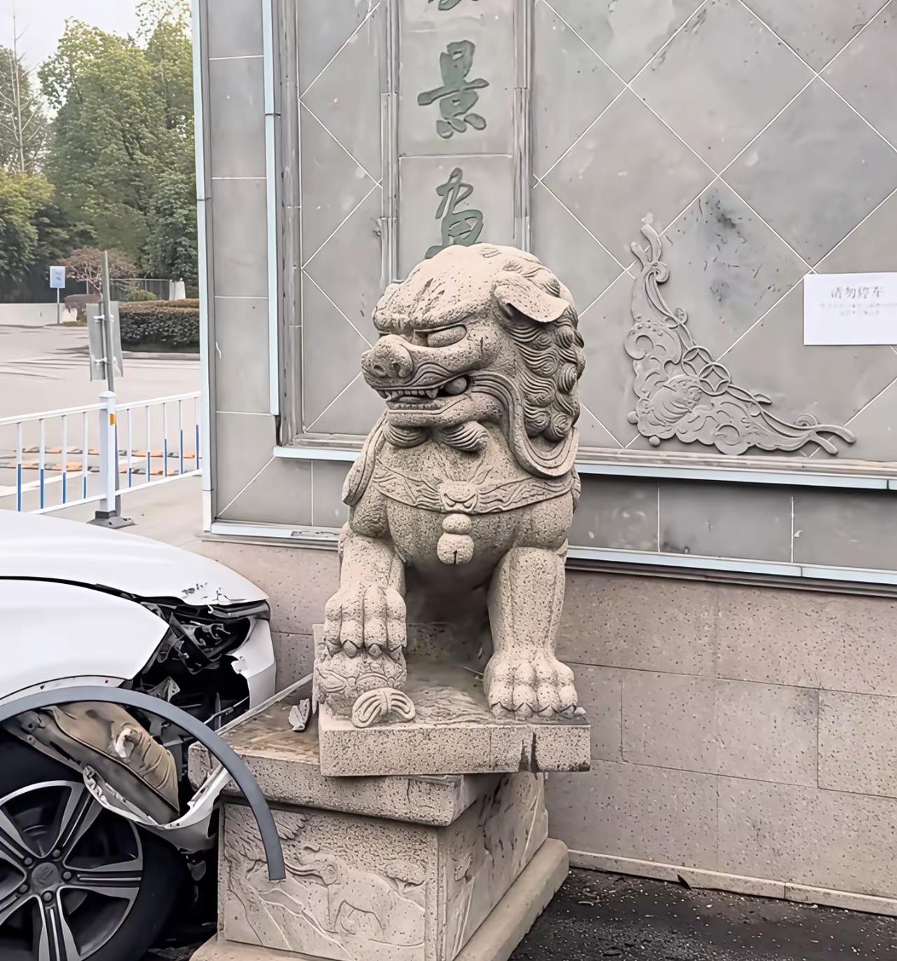 哈哈，这图太逗了！
石狮子也被撞的吓的惊叫连连[呲牙][呲牙][呲牙]