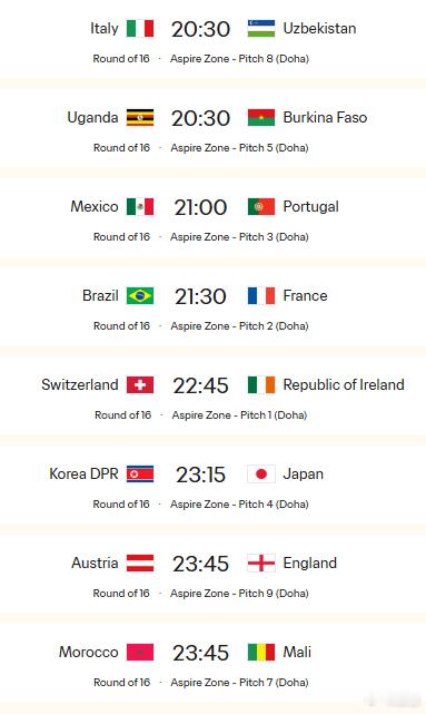 U17世界杯16强全部产生，1/8决赛对阵如附图。亚洲球队当中，乌兹别克斯坦确实