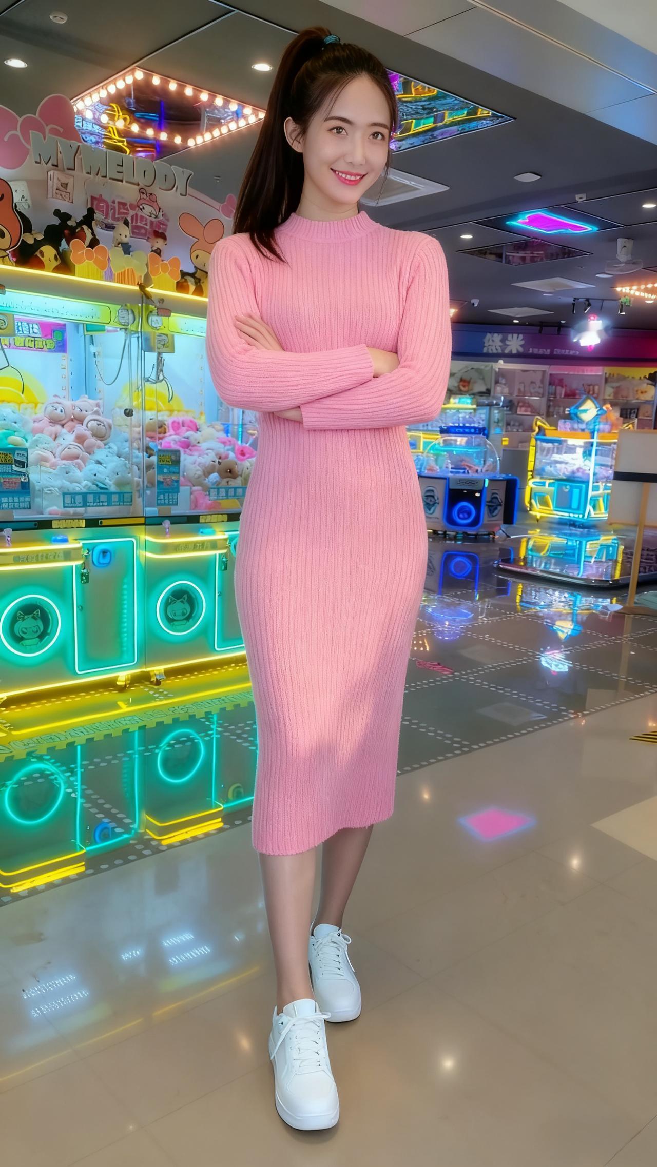 粉裙轻曳蝶衣香，白履新裁踏夜光。
笑靥开时灯欲醉，明眸一点月中央。