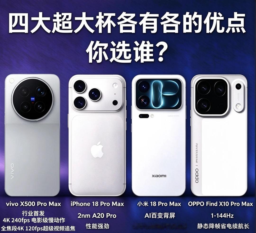 四大超大杯各有各的优点，你选谁？
今年四大旗舰超大杯vivo X500 Pro 