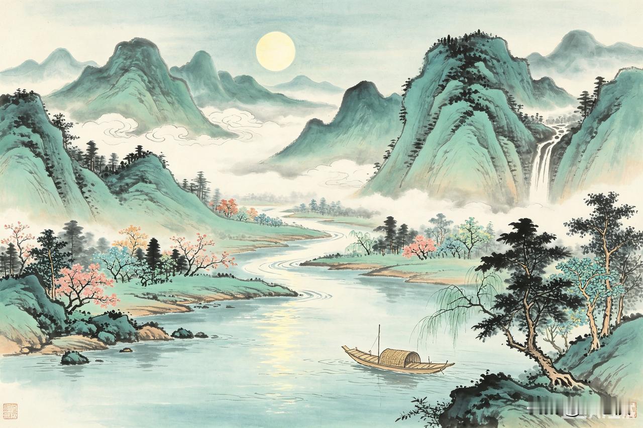 上联：千里青山万重水
下联：一江明月四季春