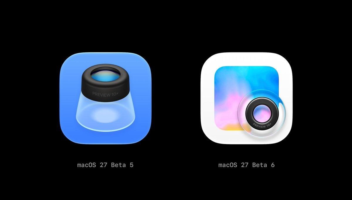macOS 27 测试版 6 带来了全新的 Preview 应用图标。更新对比下