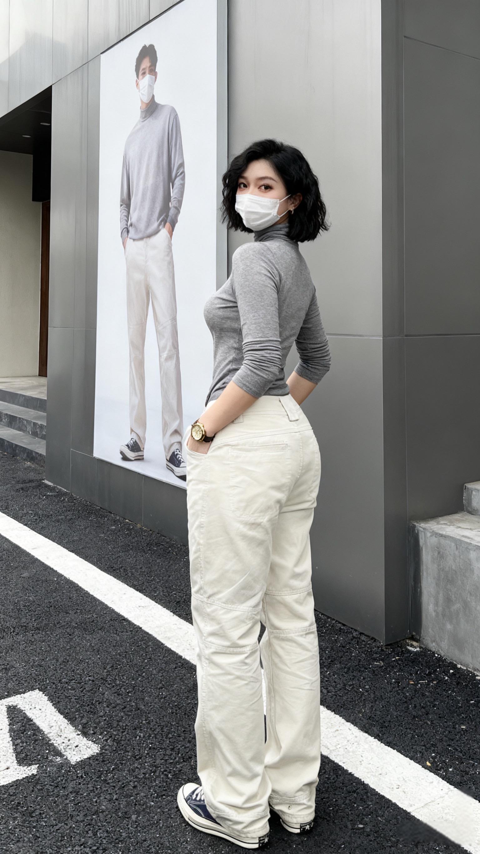 弯刀立裁拼接工装裤四季机能风可调节直筒裤简约透气休闲长裤