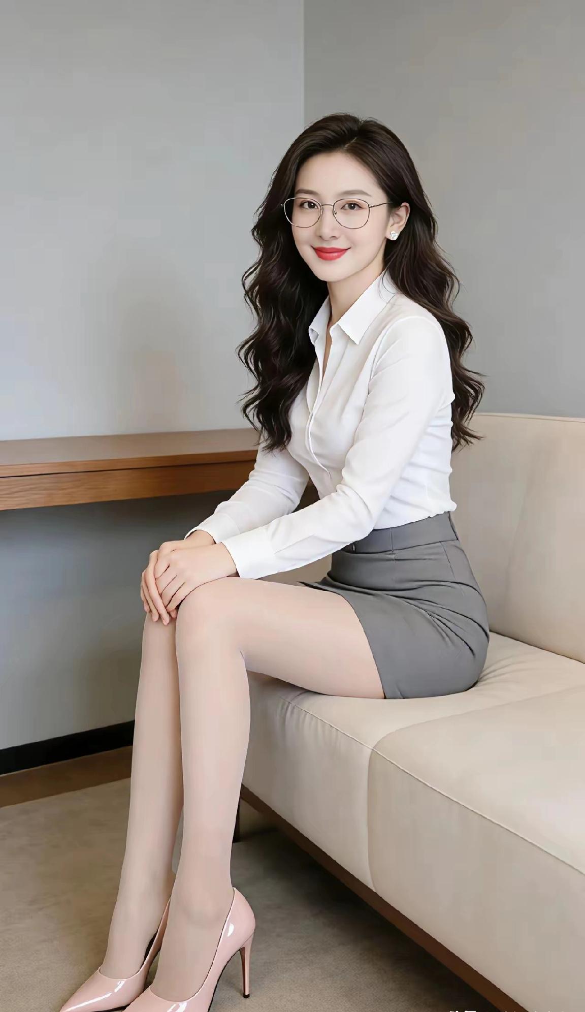 优雅职场风，白衬衫+灰色短裙，搭配粉色高跟鞋，自信满满！女人如何穿出含蓄的性感?
