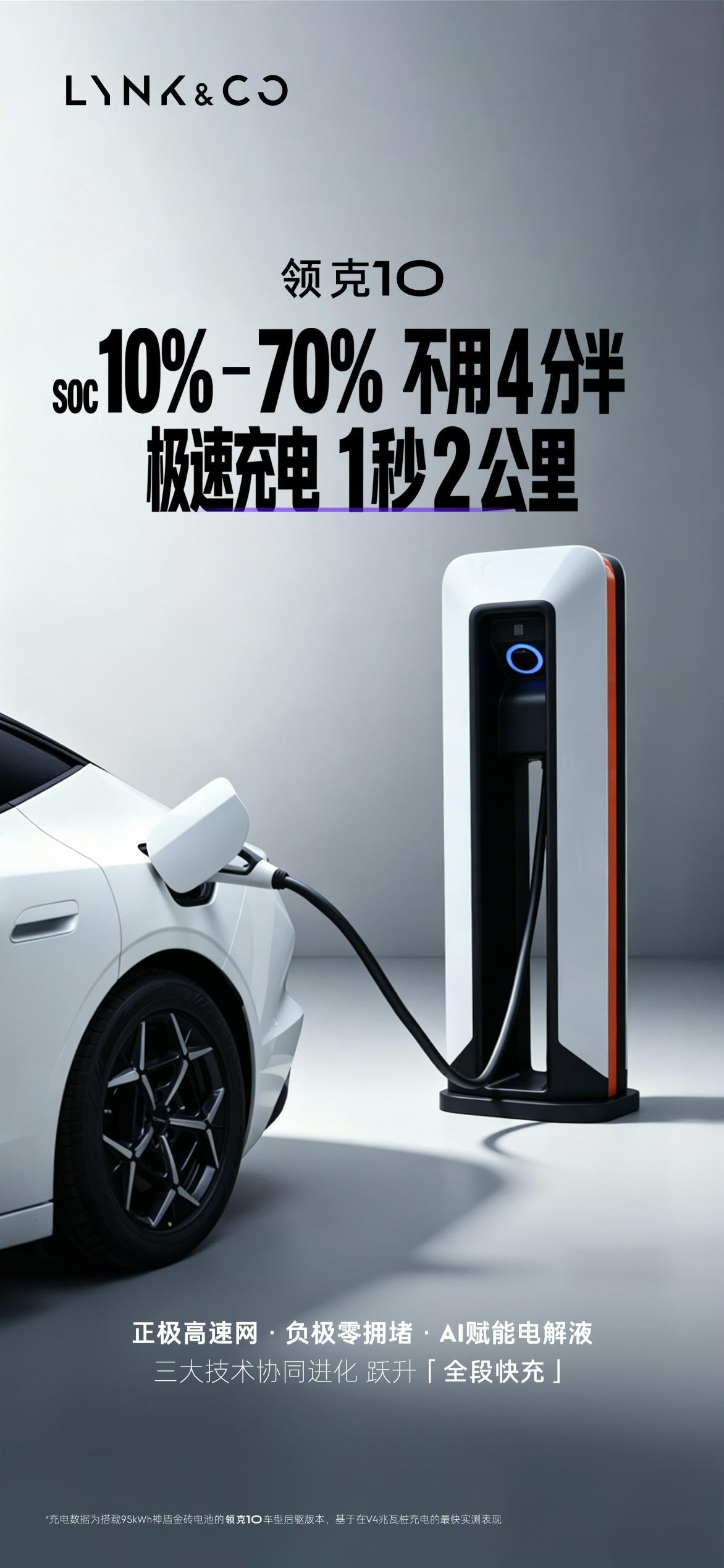 领克10充电技术官宣了，95度的神盾金砖电池后驱版。

在吉利V4充电桩，从10