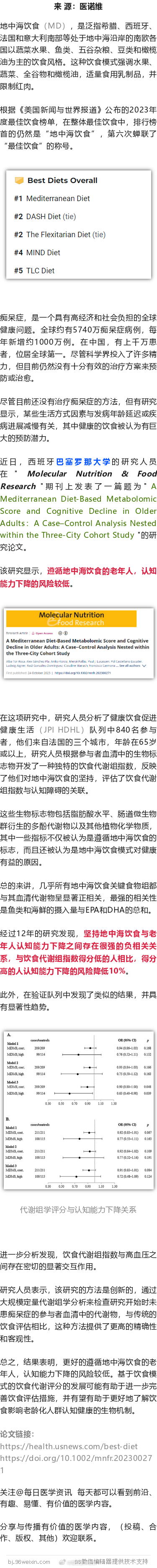“地中海饮食”方式连续6年居榜首！新研究发现，它还能减缓大脑衰老根据《美国新闻与