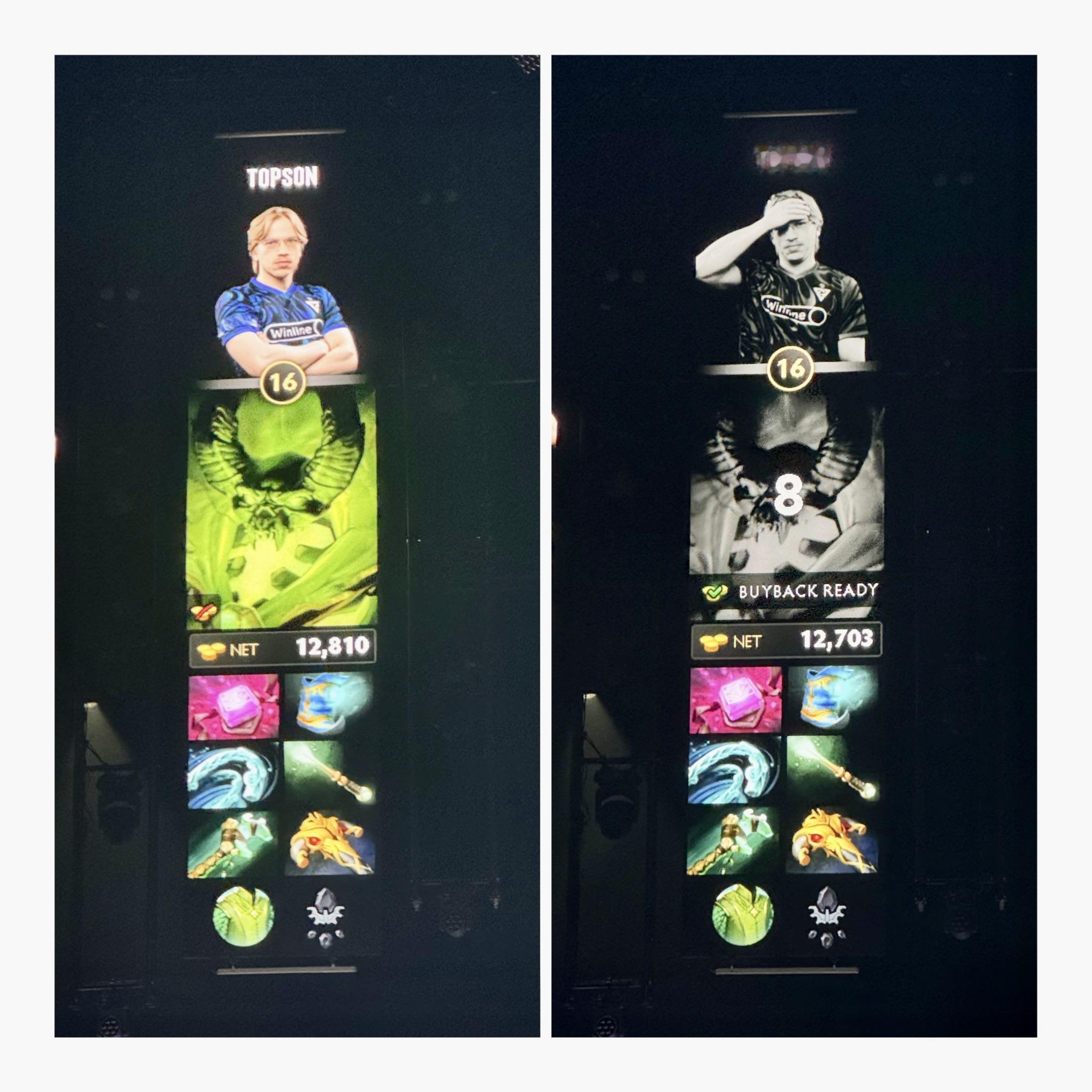 #eslone伯明翰# 这次ESL ONE伯明翰的一个细节，现场显示选手状态的屏