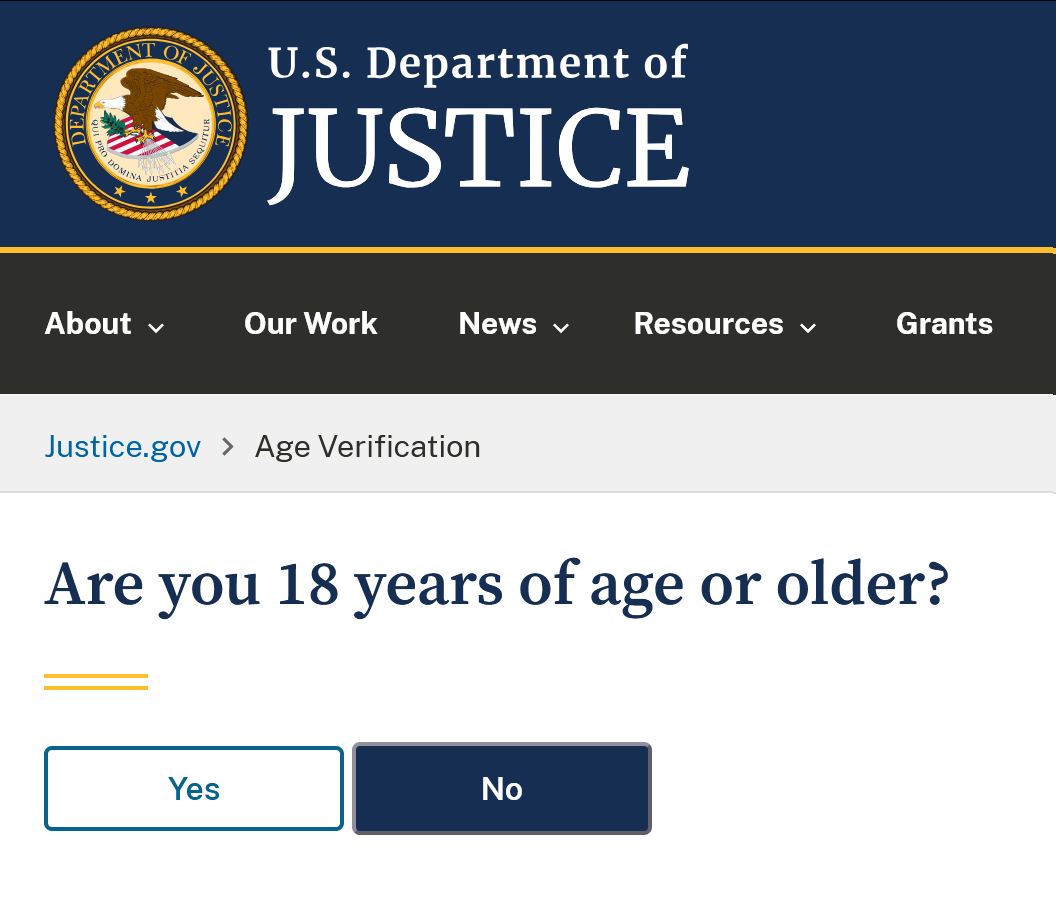网页链接打开美国司法部的这个url，并确认自己年满18岁之后，你就可以得到……一