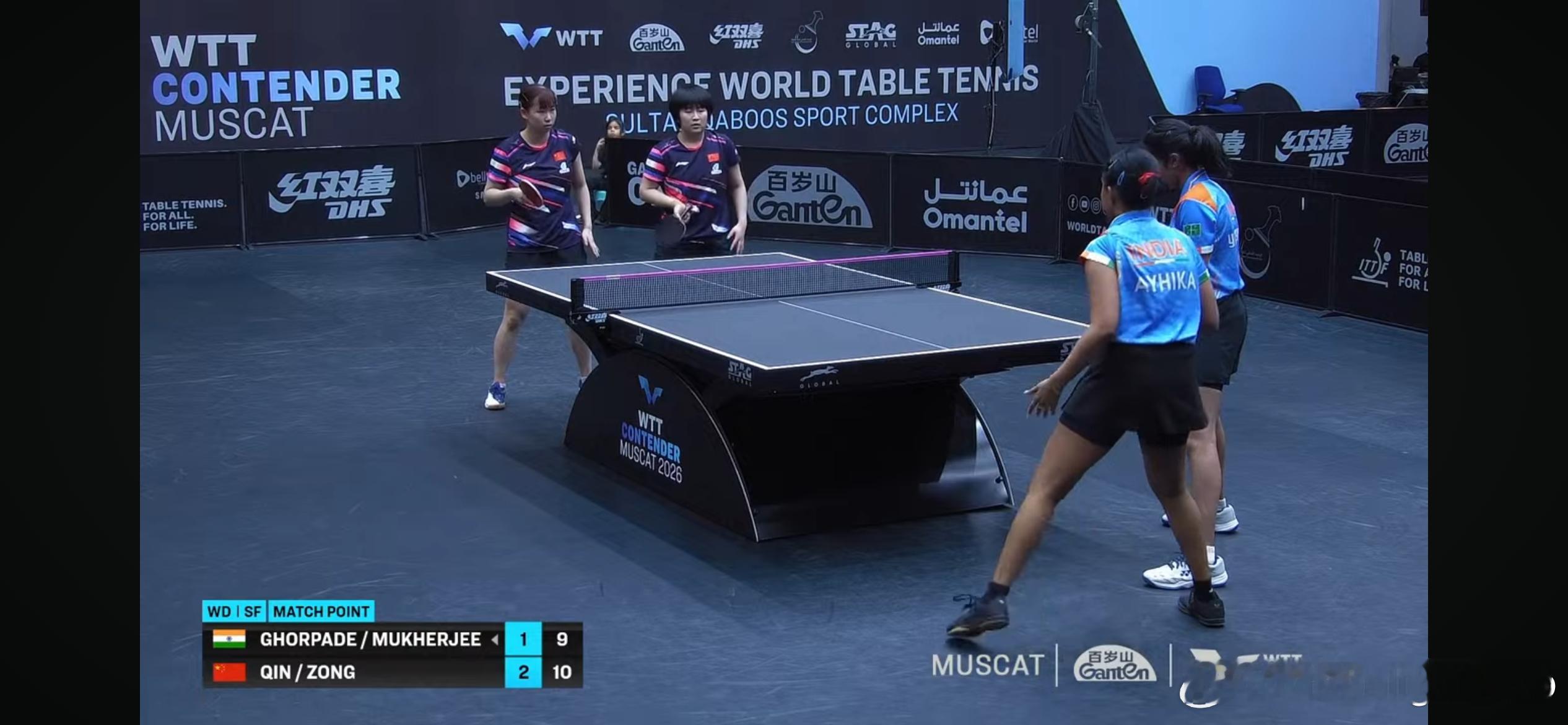 WTT常规挑战赛马斯喀特站2026 女双半决赛：🇨🇳覃予萱/纵歌曼3比1戈尔