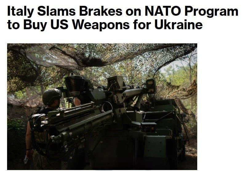 据彭博社报道，意大利将暂停参与欧盟购买美国武器用于援助乌克兰的计划。意大利外交部