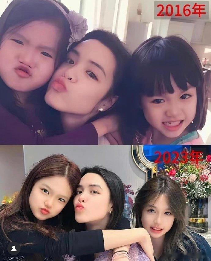 #钟丽缇三个女儿合照# 近日，钟丽缇大女儿晒出和两个妹妹合照，好美 ​ ​​​