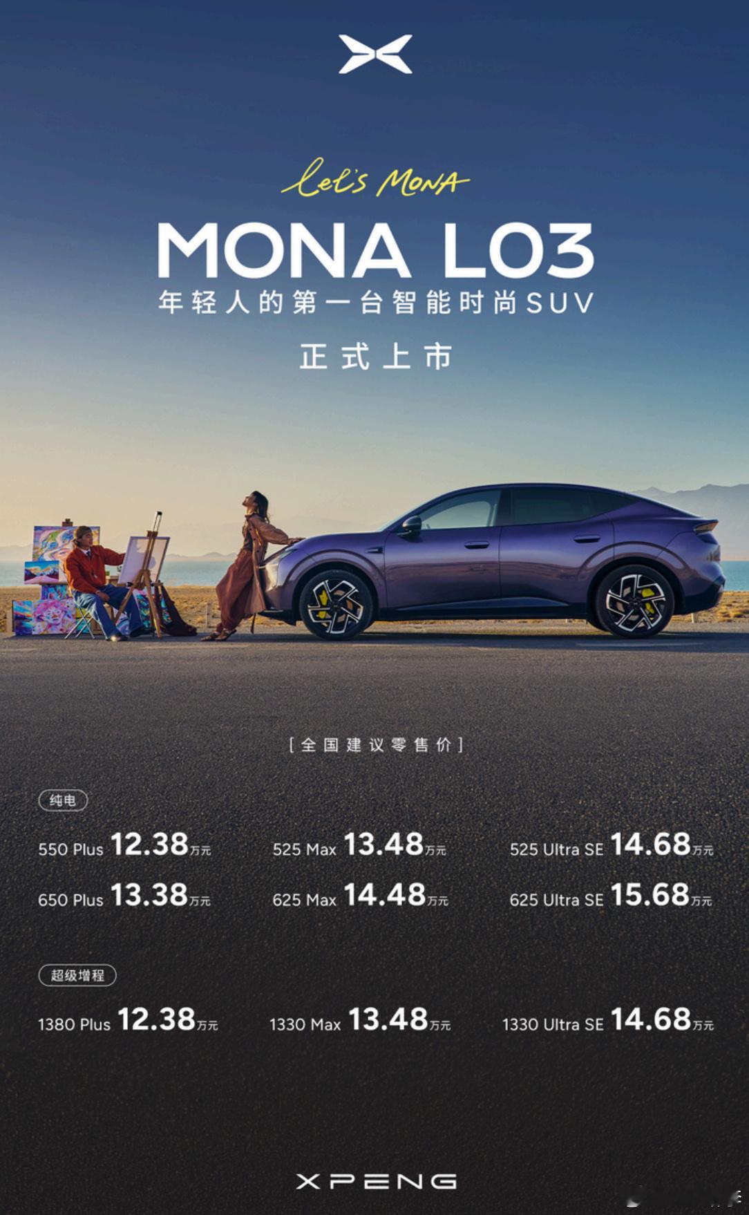小鹏在价格和性价比上从来不会缺少惊喜MONA L03的正式上市价格纯电Max：1