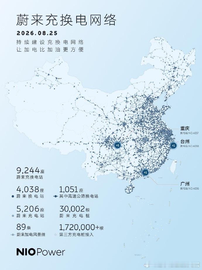 蔚来换电去哪都方便是小花姐姐的专属 给大家跟进一下目前蔚来换电站的进展，这是最新