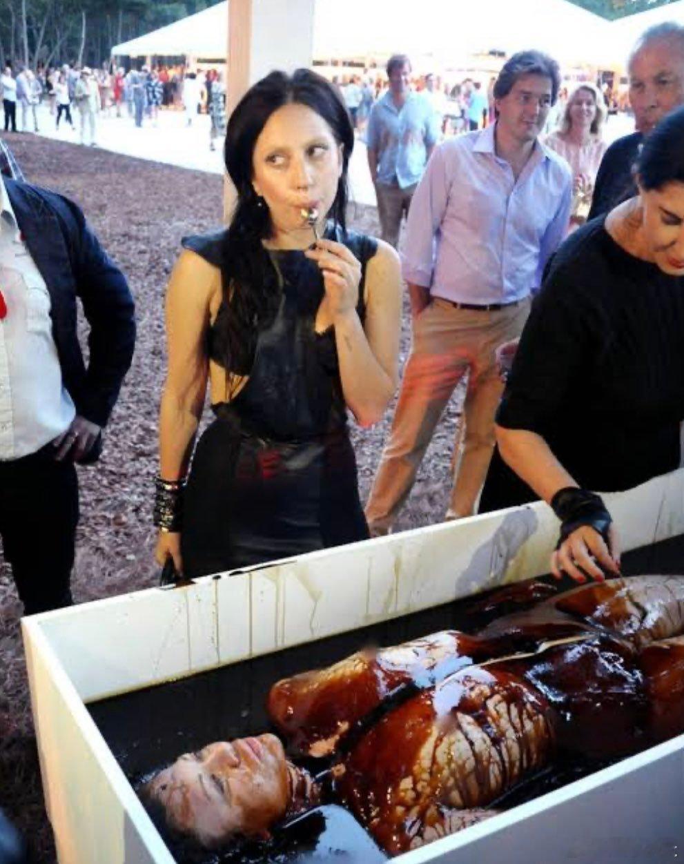 图片介绍是美国明星参加一个艺术展览。嗯，都说是艺术展览了，说不定躺着的只是假高达