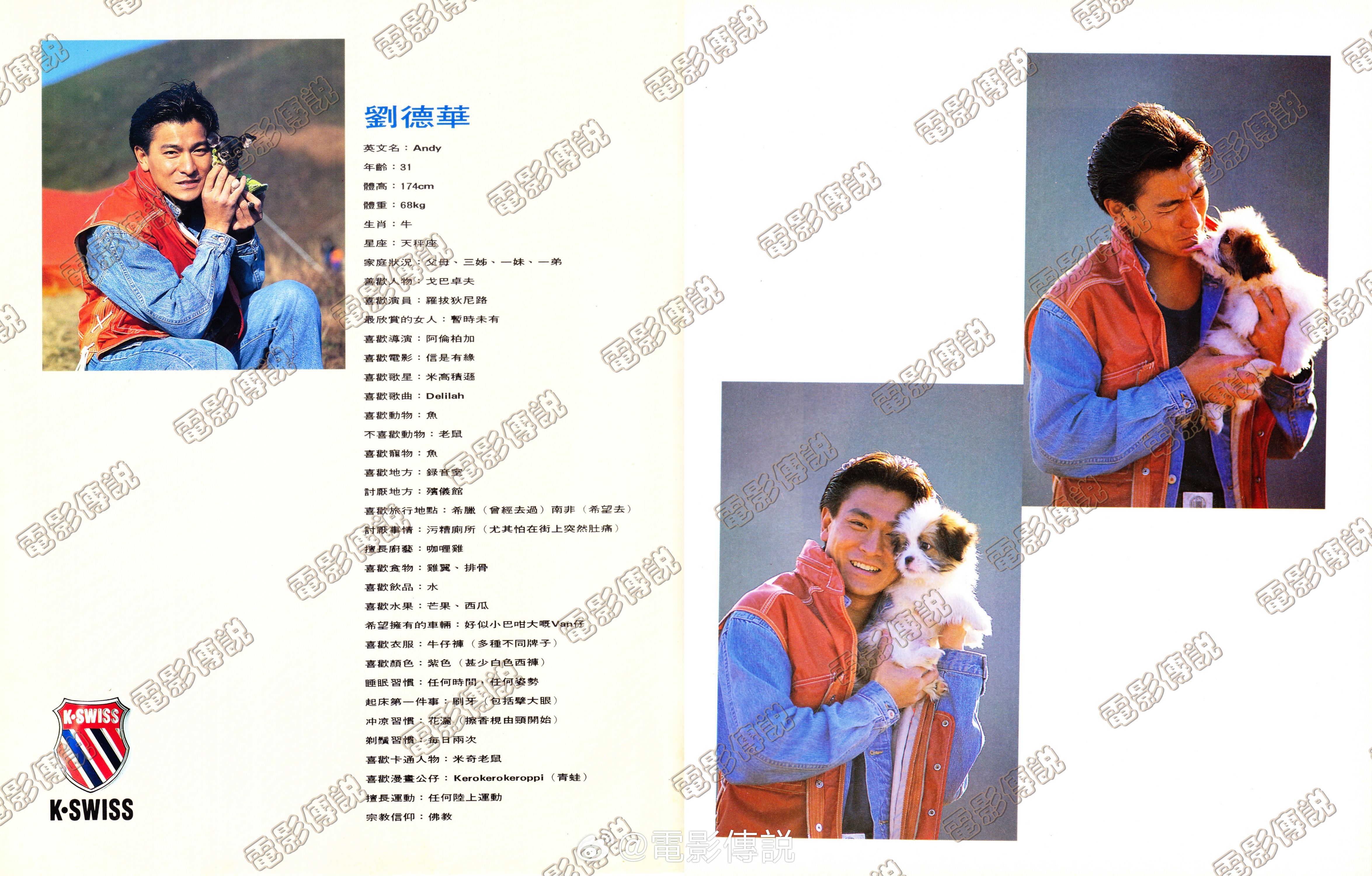 電影傳說扫描 华仔早年小档案以及与萌犬的合影，被舔了[馋嘴]刘德华刘德华0927