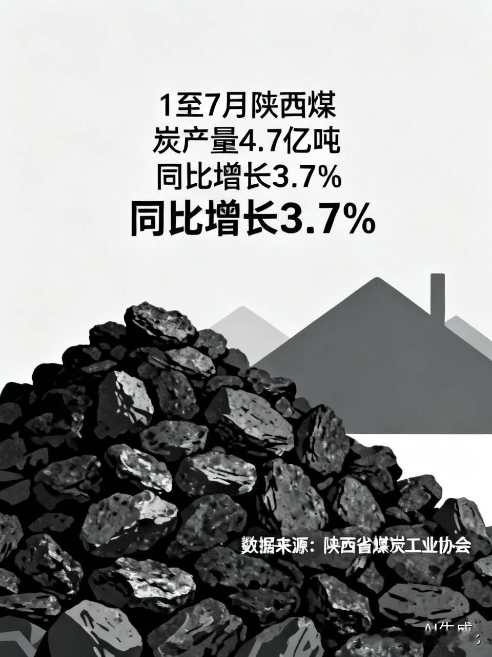 同比增长3.7%
 
据陕西省煤炭工业协会最新统计数据，1至7月全省煤炭产量46