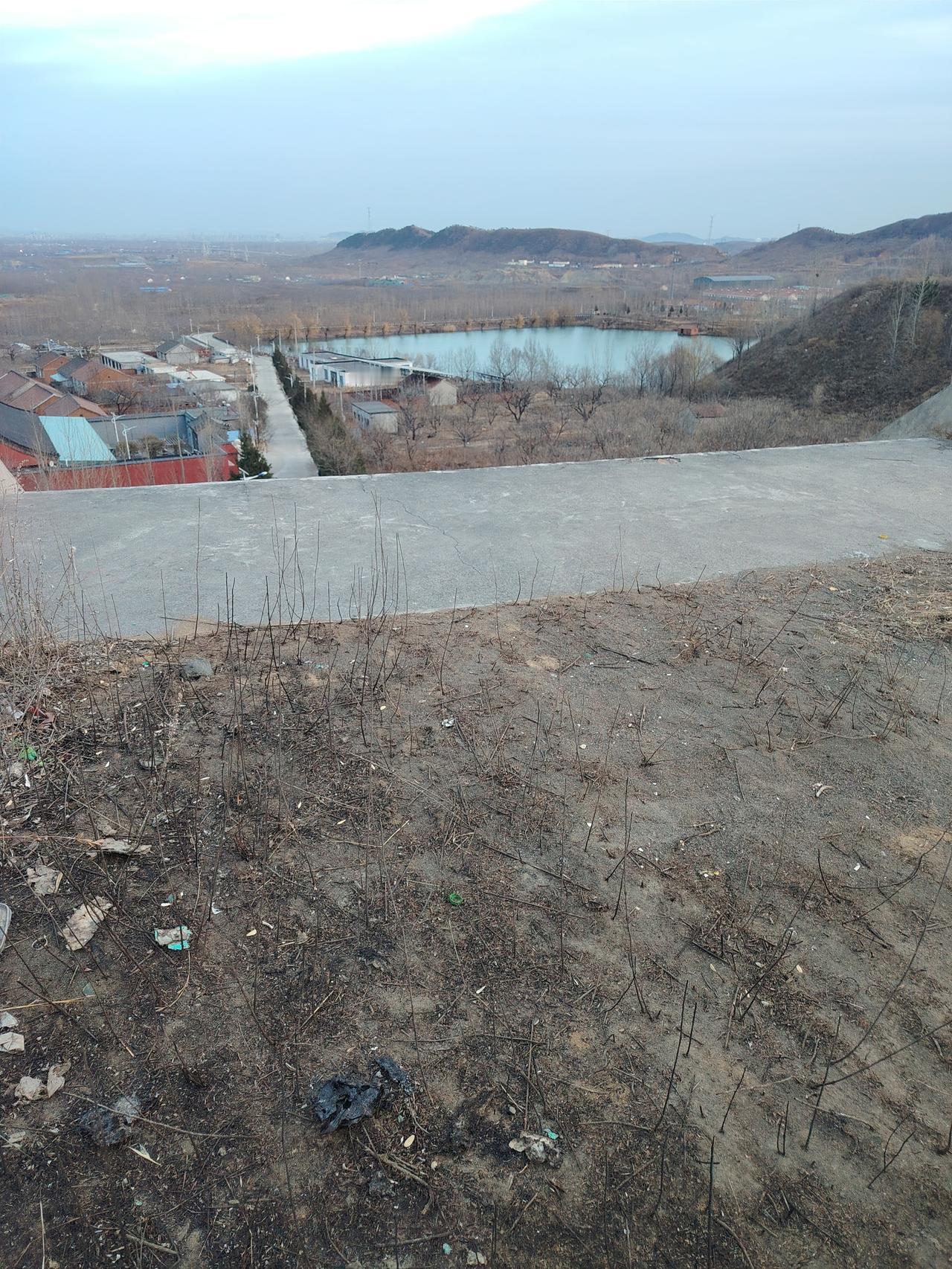 冬日生活打卡季 荒凉的山脚下，杂草丛生，散落着垃圾，一片萧瑟。