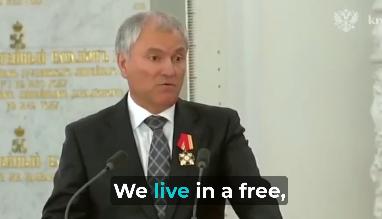 【国家杜马议长维亚切斯拉夫·沃洛金说，俄罗斯人生活在一个自由开放的国家 今天早些