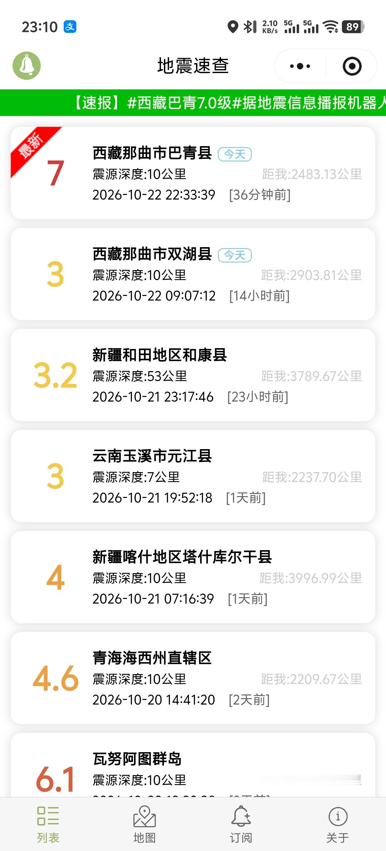 西藏7级地震 啊！七级地震，震级不低啊。在这之前新疆还有多次小级别的地震发生。 