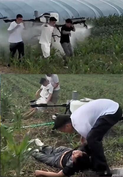 抬着无人机打农药，整倒两个