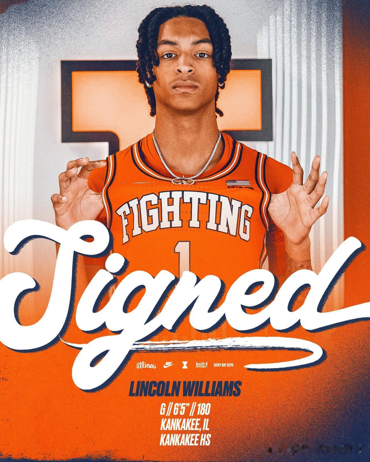 侧翼Lincoln Williams宣布承诺加盟NCAA男篮 家乡球队伊利诺伊大