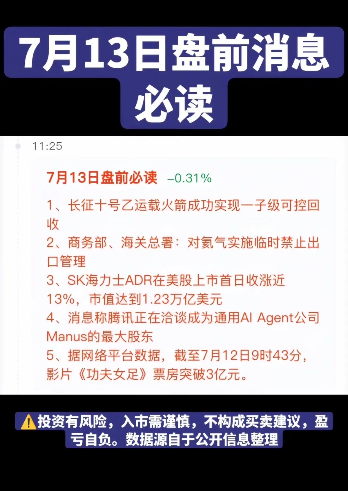 7.13周一  财经热点+信息参考！1.商业航天，长征十号乙2.氦气，出口管制3