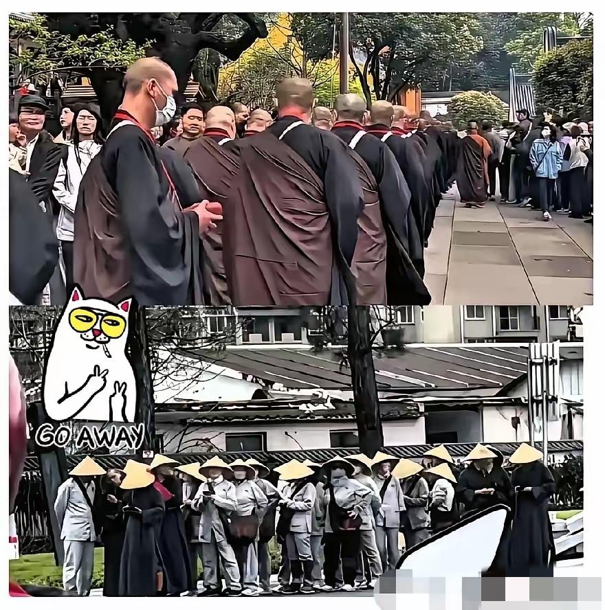 这两天某寺庙一封，出来的阵仗直接把打工人看破防了。走出来的哪像是修行僧人，个个身
