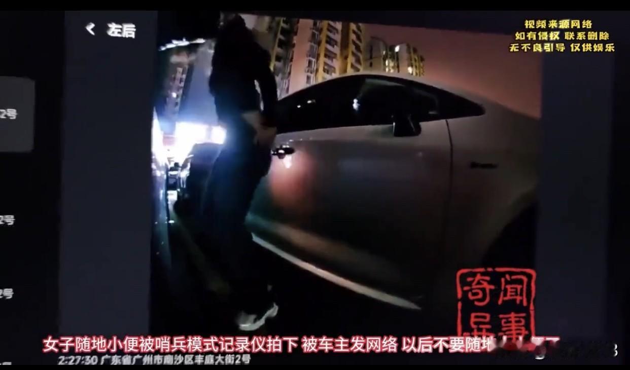 被行车记录仪拍下 广州的一个夜晚，年轻女士因为内急，附近没有没有找到卫生间，在临
