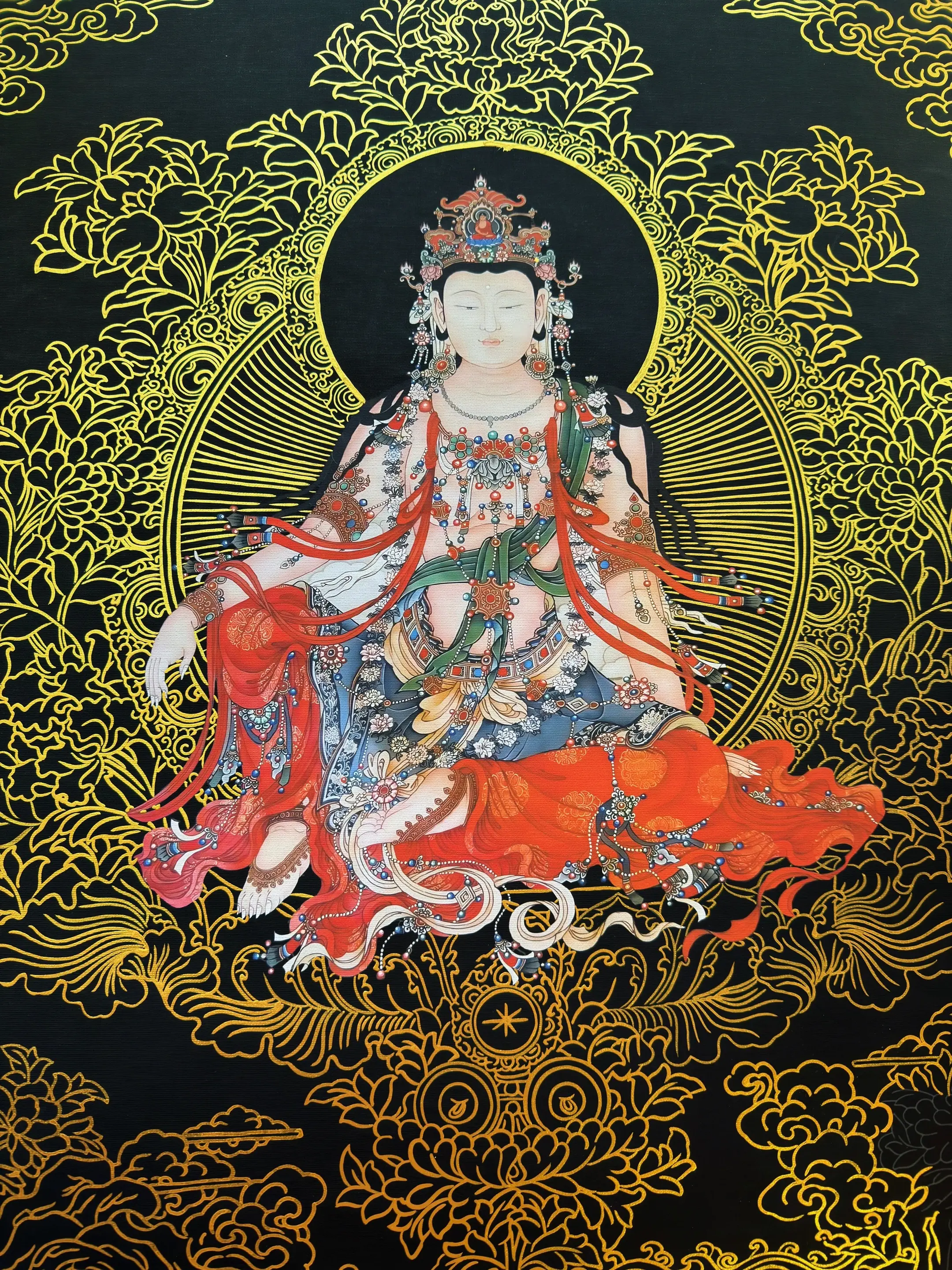 唐卡 描金 水月观音 传统工艺 佛教艺术