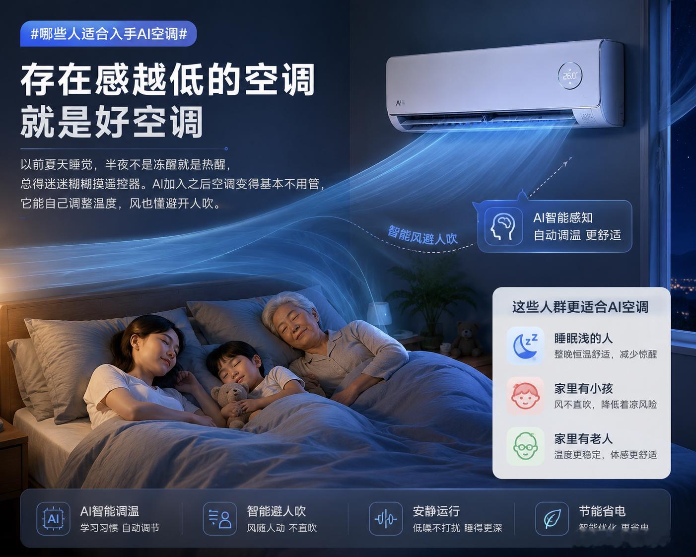 哪些人适合入手AI空调 存在感越低的空调就是好空调以前夏天睡觉，半夜不是冻醒就是