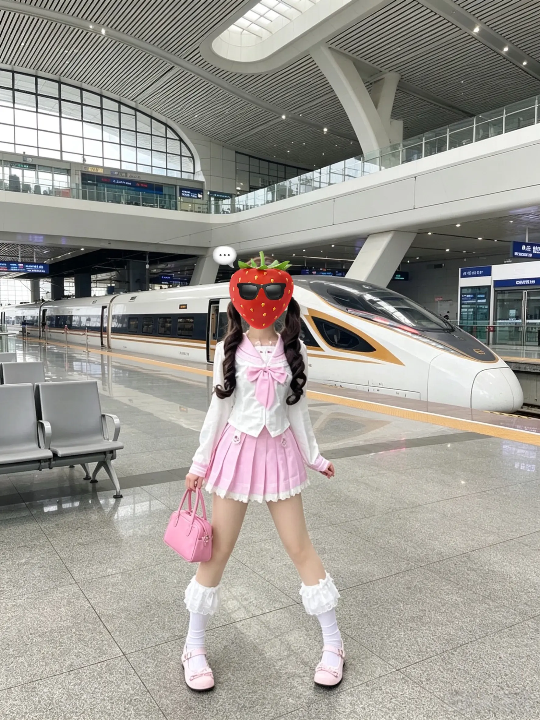 社恐女孩 jk出行 社恐女生 粉色jk 高铁女孩图片
