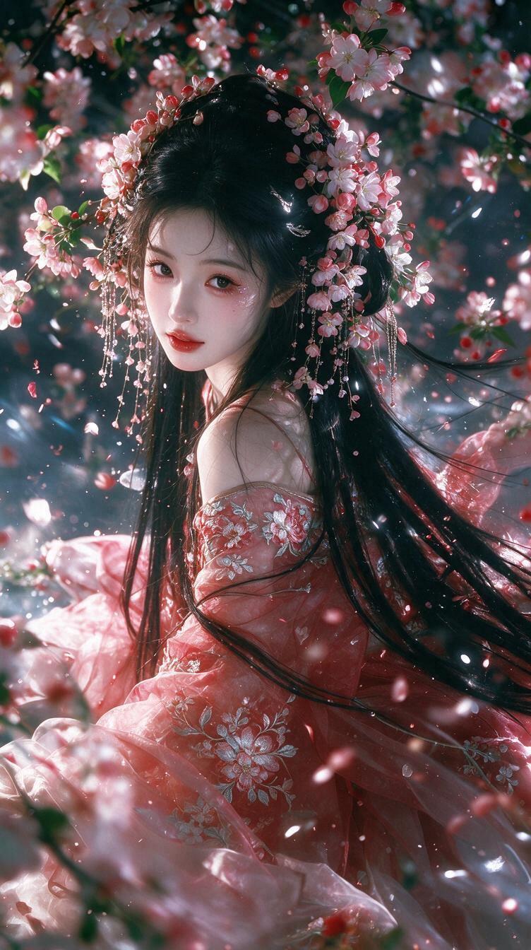AI古风氛围感写真  花神之桃花花神 古风花神 樱花古风写真