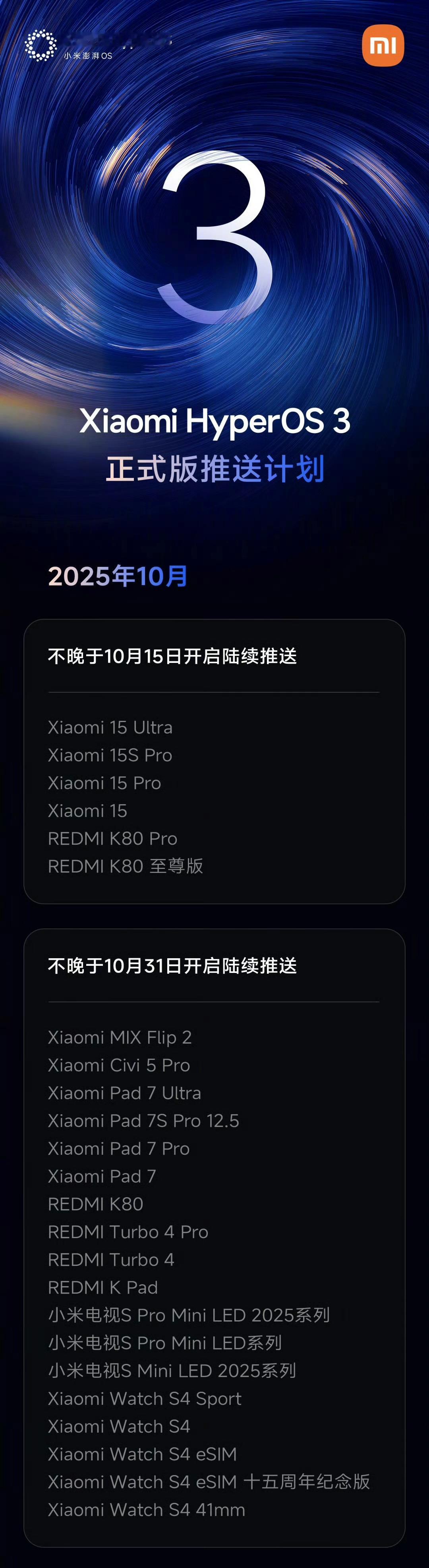 下周三前，小米澎湃OS3 即将推送第一批正式版。今年的OS3还是很稳的，越用越顺