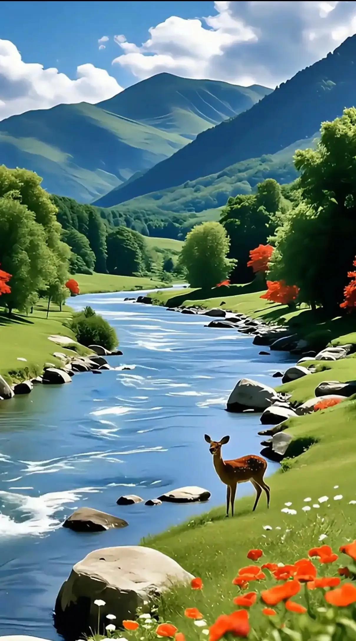 山间漫步听泉语，
岭上徐行看鸟飞。
横批：《泉语与鸟飞》