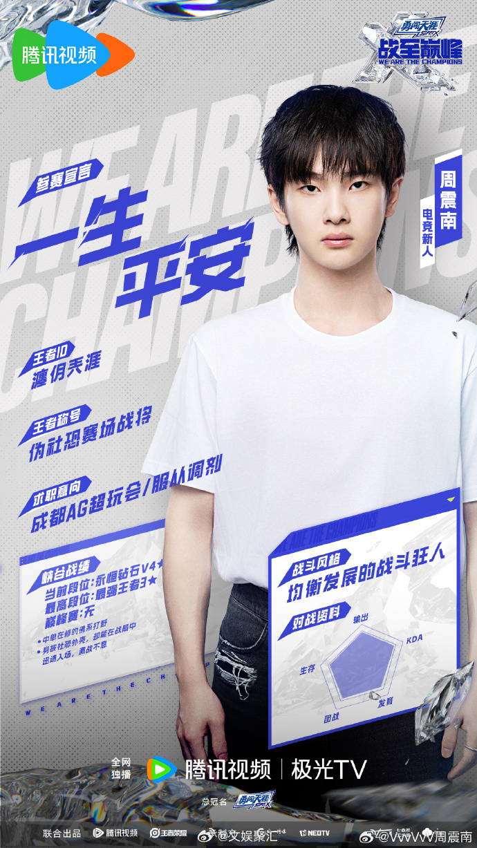 #周震南就这么水灵灵的来了##周震南战至巅峰3电竞简历# 周震南如纯净的露水般水