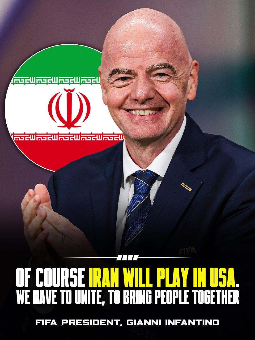 伊朗将参加2026年世界杯，FIFA主席詹尼·因凡蒂诺表示。“这很清楚，伊朗将会