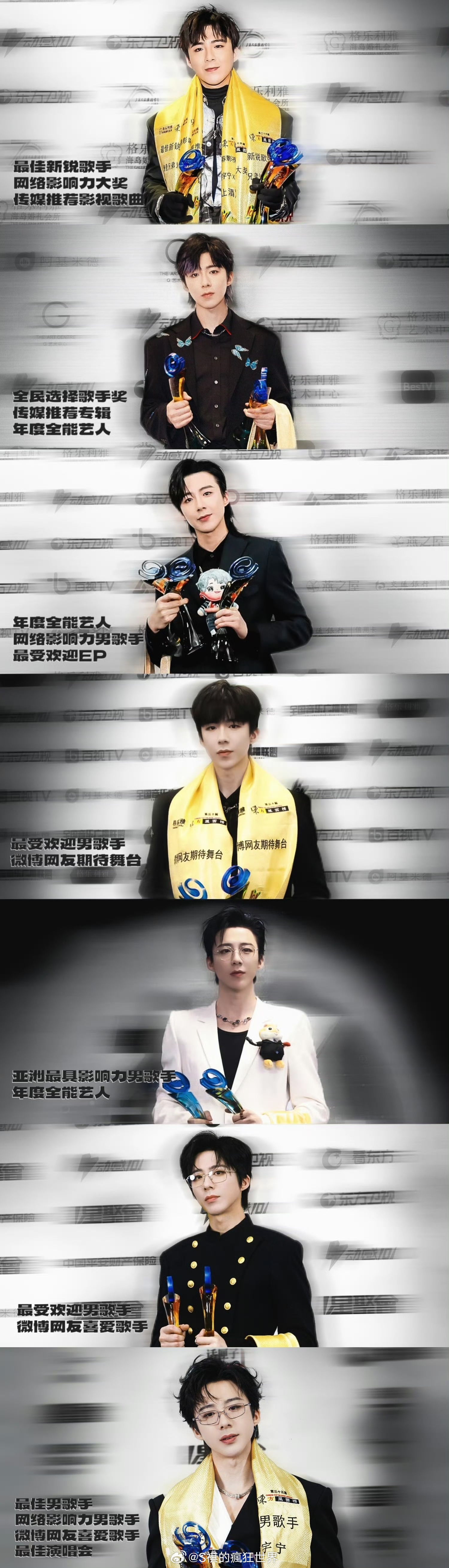 刘宇宁开始推理吧🐾刘宇宁可口可乐品牌代言人🐾摩登兄弟 层层堆叠的奖杯，是七年