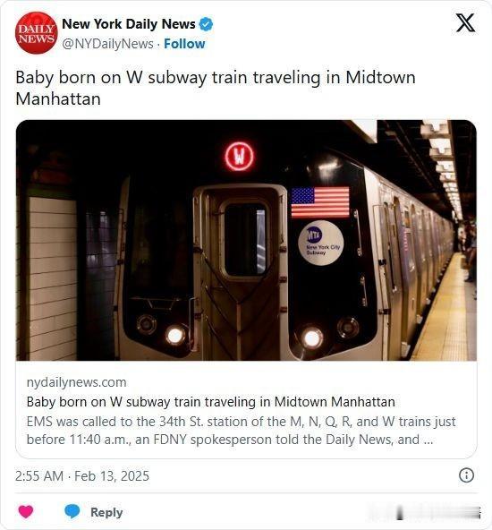 双语简讯：Baby born on W subway train traveli