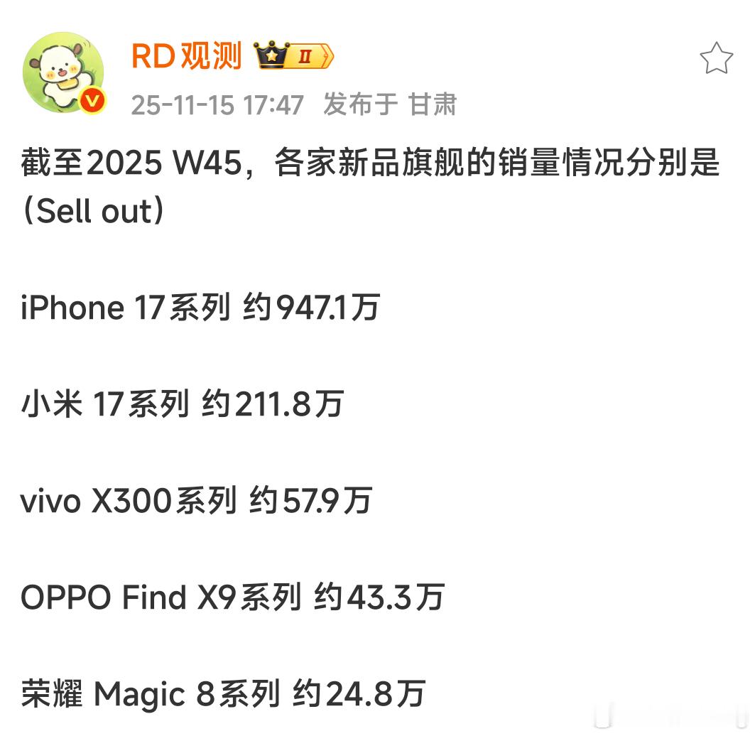 今年的旗舰机销量，已经逐渐分成苹果-小米-其他这三个梯队了