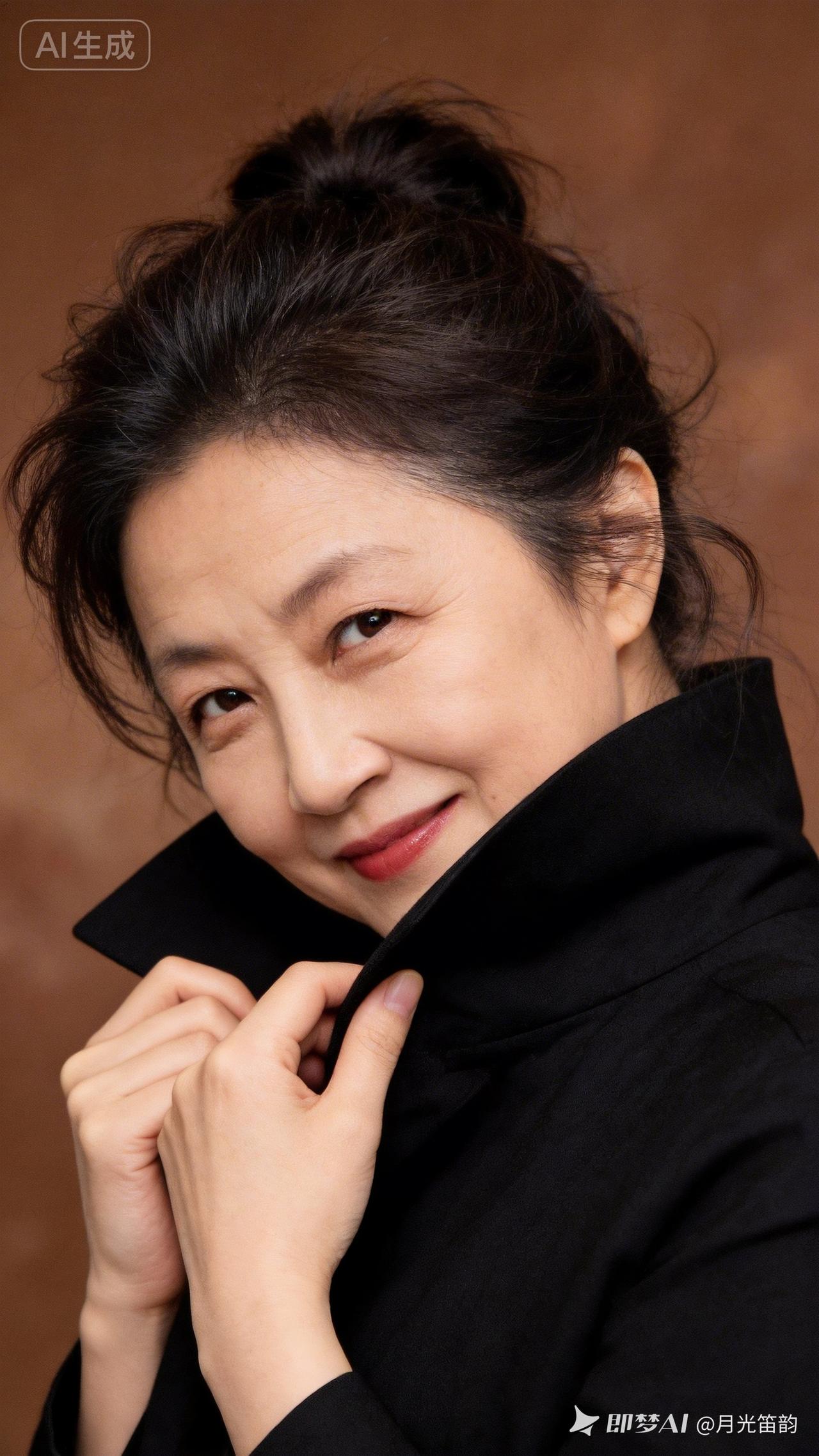 优雅黑衣，自信微笑，岁月静好。