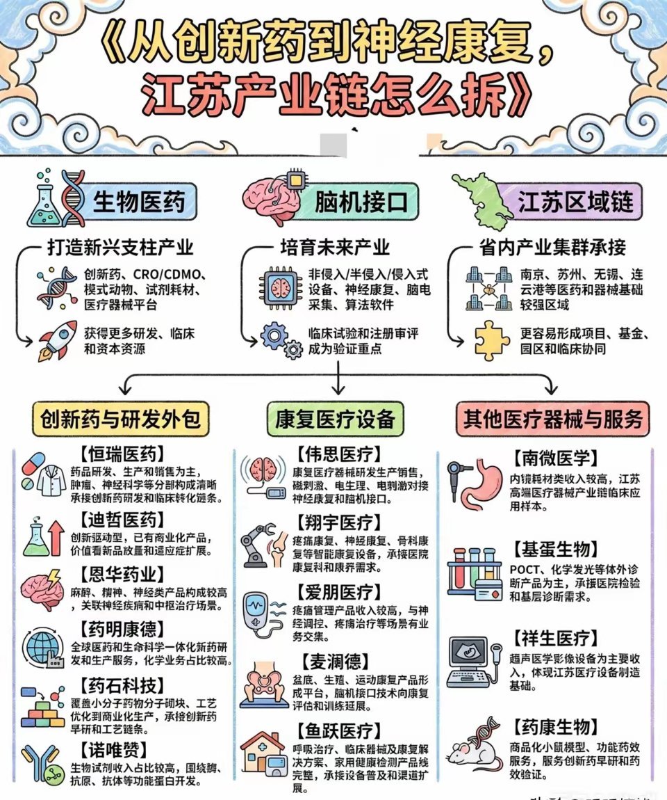 一张图拆解江苏医疗全产业链：创新药+脑机康复双主线国内生物医药产业哪家强？江苏绝