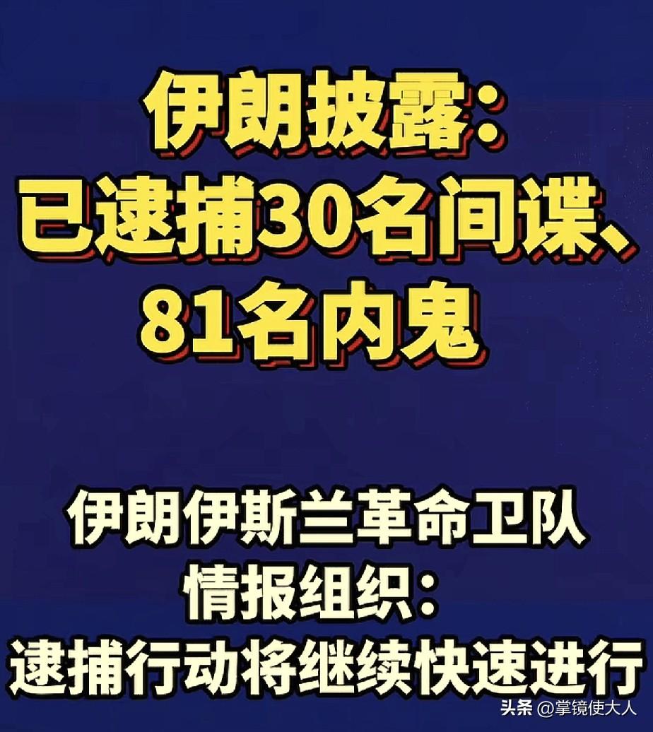 伊朗半夜出手，

布局10天开始收网，

连抓30名间谍，81名内鬼，就连

和