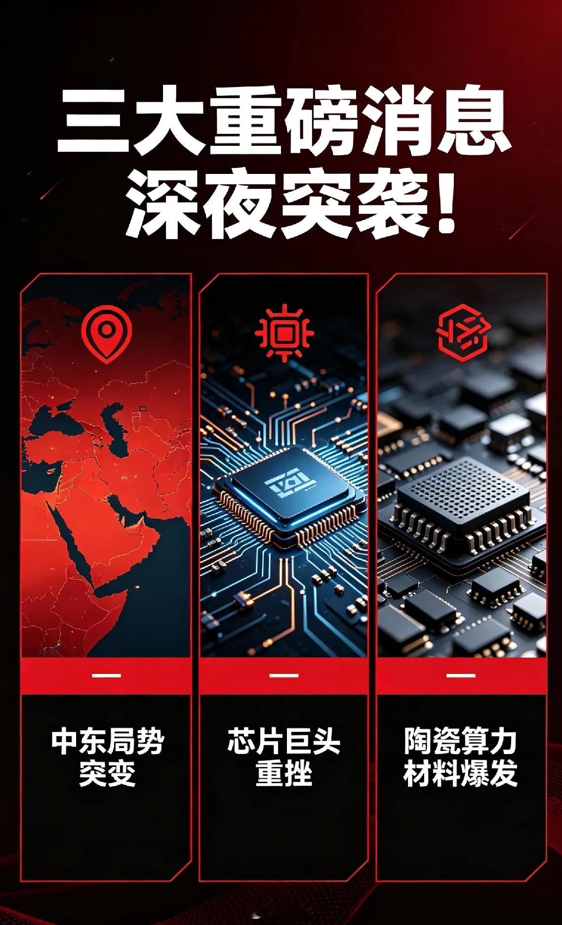 中东局势突变+芯片巨头重挫+陶瓷算力材料爆发  三大重磅消息深夜突袭！ 一、特朗