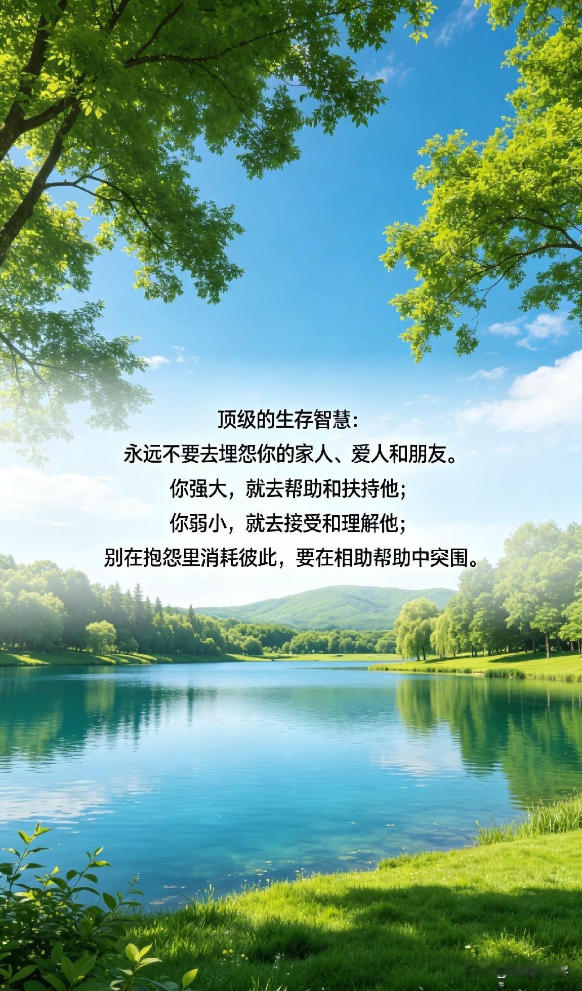 顶级的生存智慧：永远不要去埋怨你的家人、爱人和朋友。你强大，就去帮助和扶持他；你