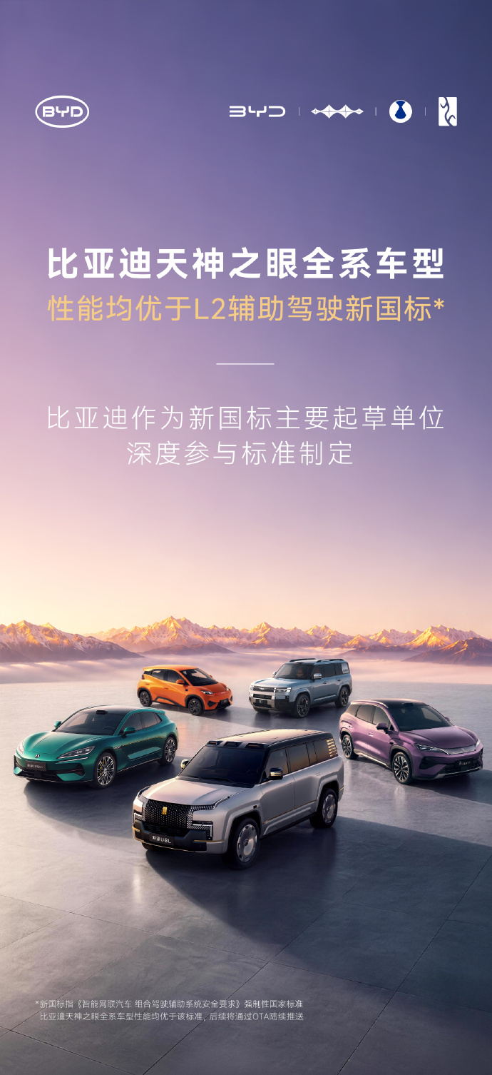 国内首个 L2 组合驾驶辅助强制国标正式发布！拟于明年 1 月 1 日实施比亚迪