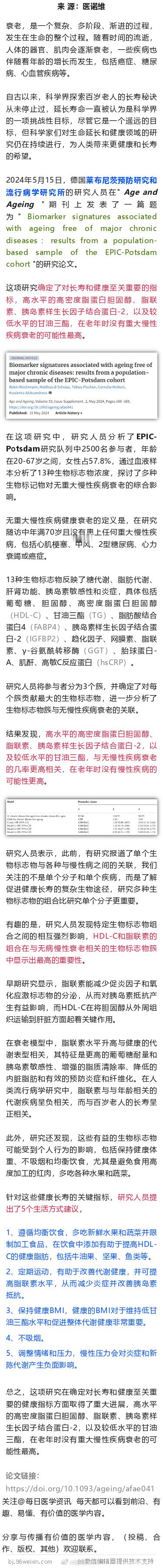 新发现！这四个健康指标，让你远离病痛，拥抱长寿！2024年5月15日，德国莱布尼