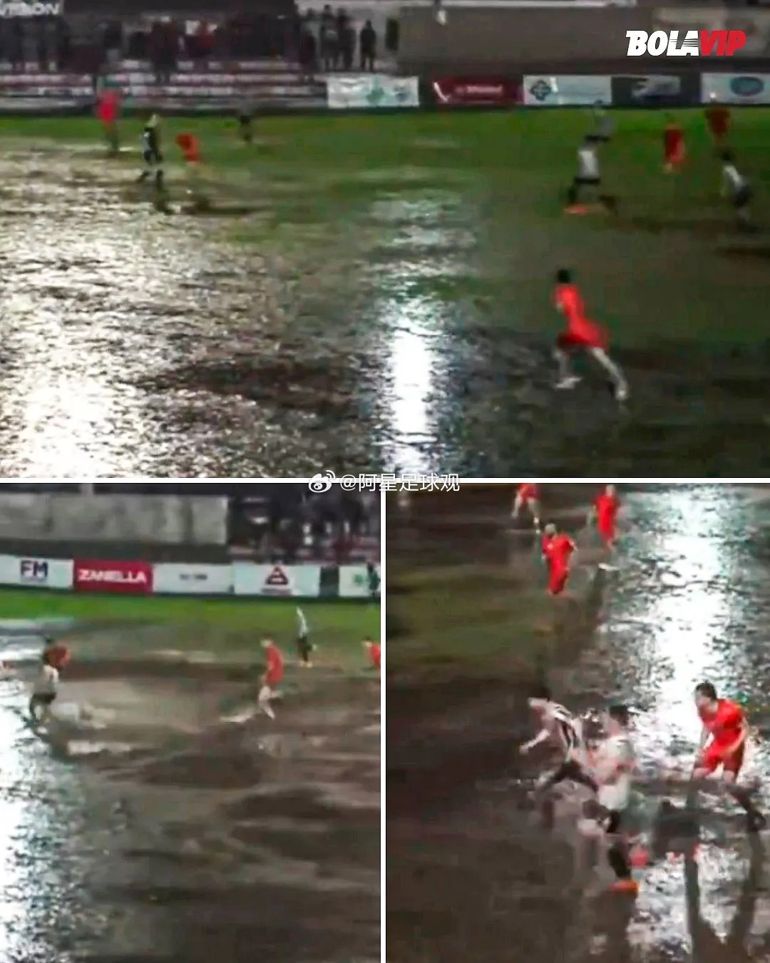 水池里真的能踢球！阿根廷丙级联赛突降暴雨积水严重仍坚持完赛足球 在北京时间今日清